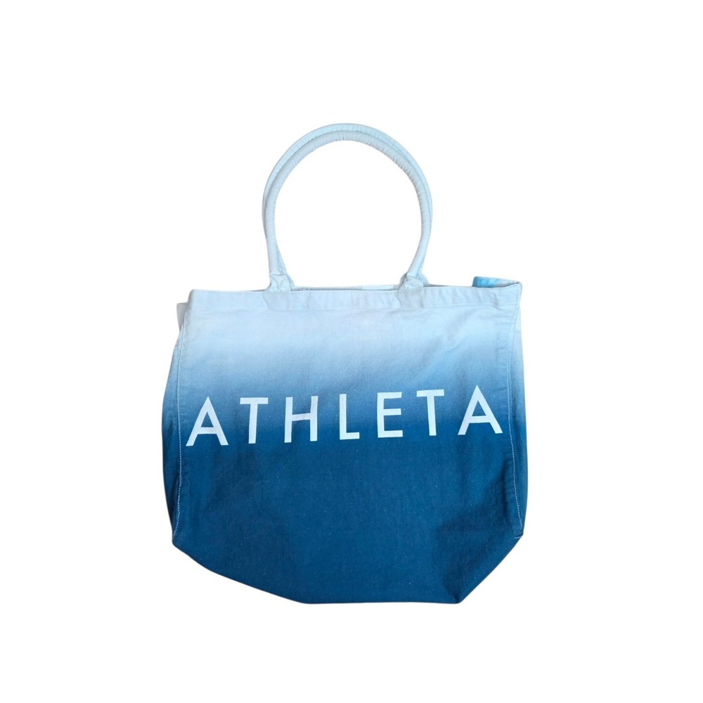 Athleta Ombre Tote Bag Blue White Large Cotton Beach Gym Travel Shopper